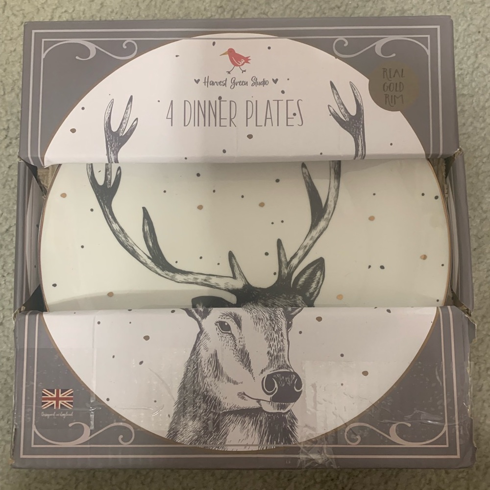 4 Deer dinner plates
